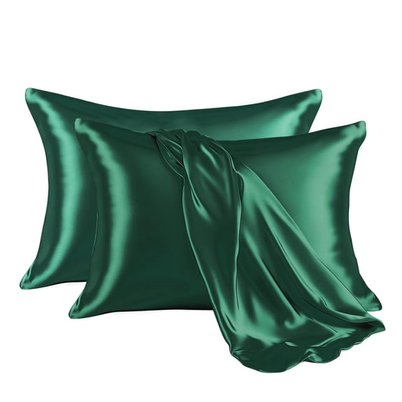 Mictong synthetic silk pillowcase, 36 * 20 inch satin pillowcase, solid color oversized pillowcase, silky soft suitable for bedrooms, hotels, apartments, 2-piece set, KING size, Dark green