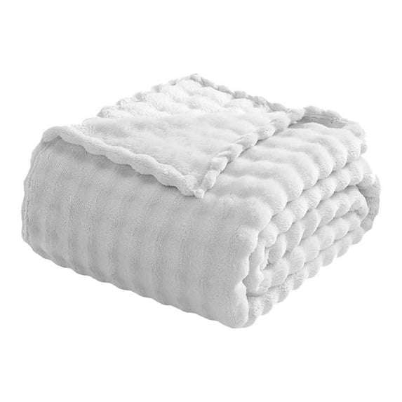 Mictong ultra thick warm and comfortable blanket, suitable for sofa beds and sofas, with bubble plush and elegant plush, White, 1 piece