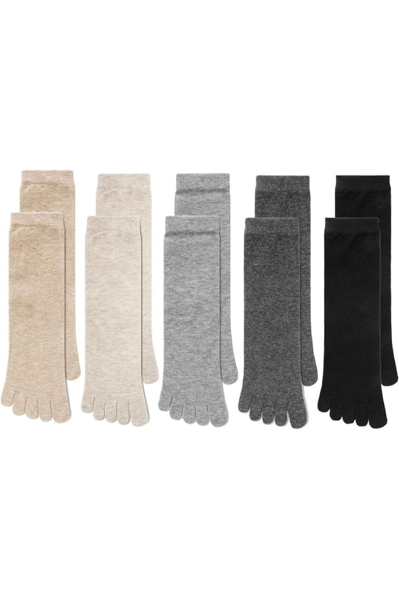 women's five toe socks, cotton running sports socks, boneless five finger socks, cotton mid tube socks, spring and summer stacking socks, one size, 5 pairs