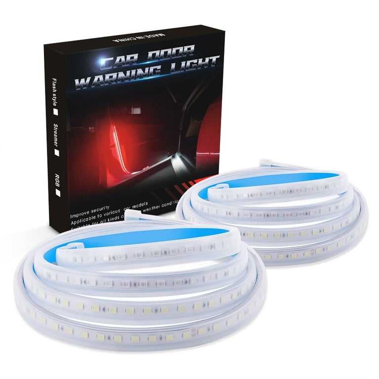 Mictuning Car Door LED Strip Warning Lights, 12V Dual Color White and Red  Flash Safety Anti Rear-end Collision 