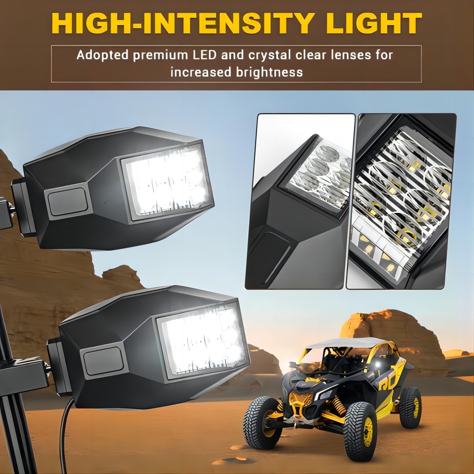 Mictuning UTV RZR Side Convex Rear View Mirrors with LED Lights 45W
