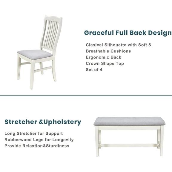 Mid- 6-Piece Dining Set, Solid Wood Table with Drawer, 4 Upholstered Chairs and , Butter Milk +