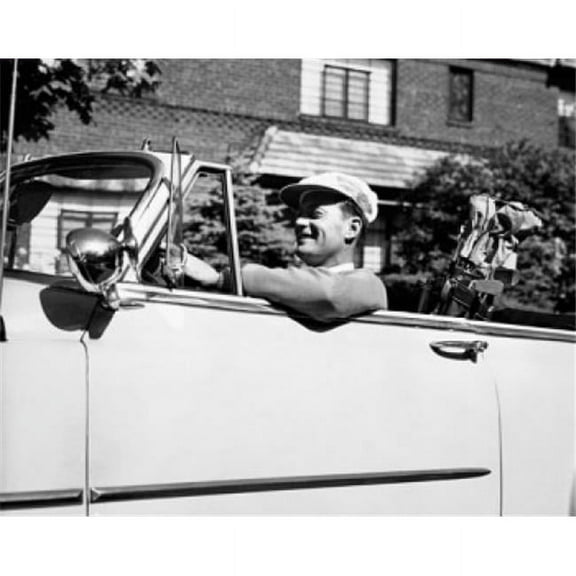 Mid Adult Man Driving a Car Poster Print - 18 x 24 in.