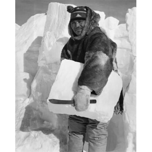 Mid Adult Man Holding a Block of Ice Poster Print - 18 x 24 in.