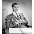 thumbnail image 1 of Mid Adult Man Sitting at Desk in Office & Smiling Poster Print - 18 x 24 in., 1 of 1
