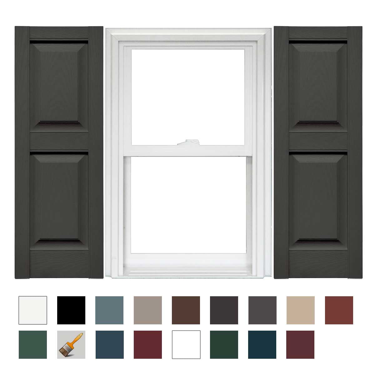Tuxedo Gray Vinyl Raised Panel Shutters, 35" x 14.75"