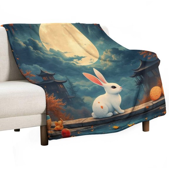 Mid-Autumn Festival Rabbit Moon Throw Blanket Warm Microfiber Flannel Bedroom Decor Blankets For Beds