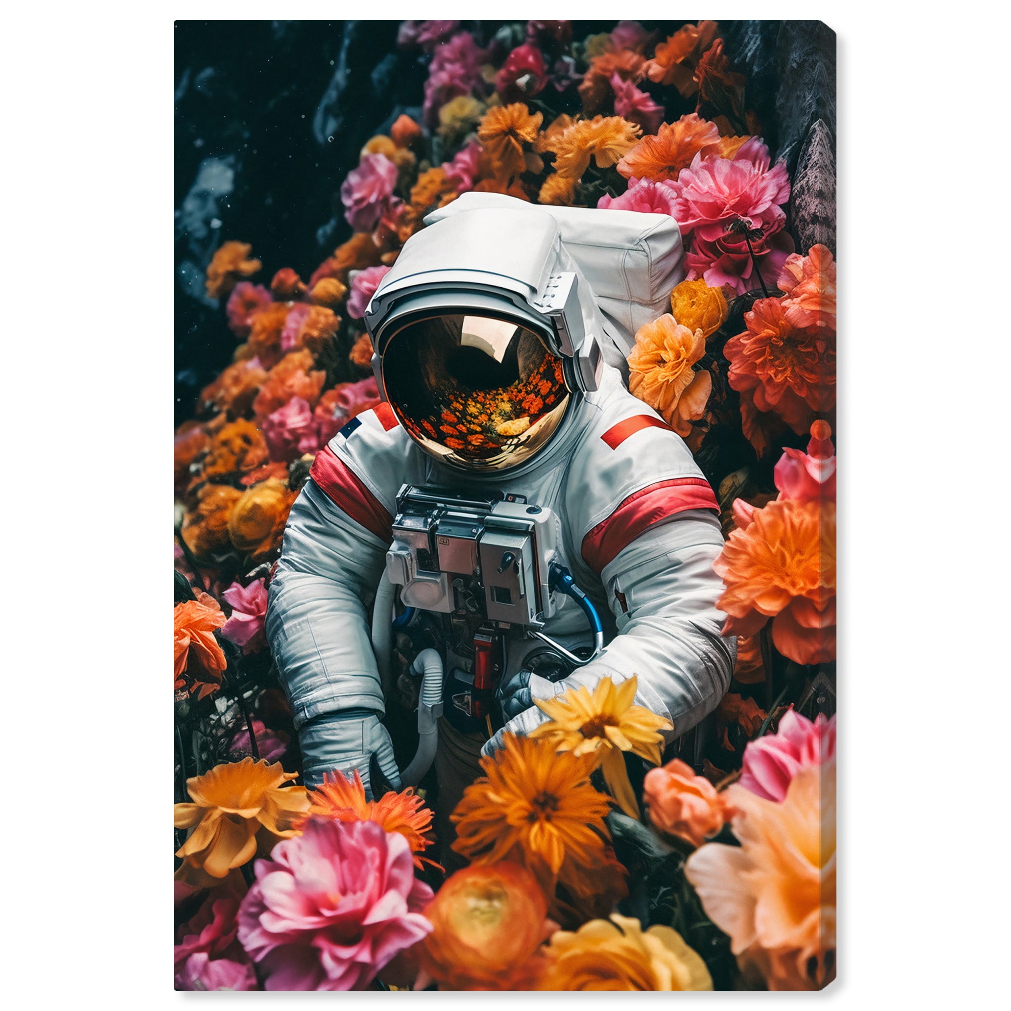 Modern Astronaut in Floral Space Canvas Art, 24" x 16"