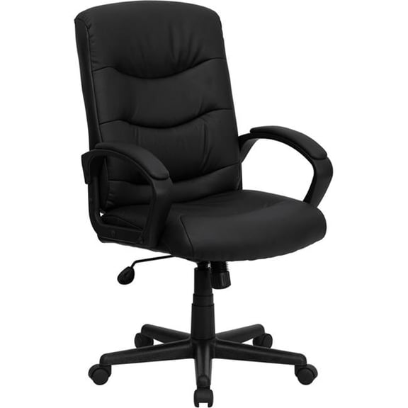 Mid-Back Black Leather Office Chair - Black - Adjustable Height - Ergonomic Design