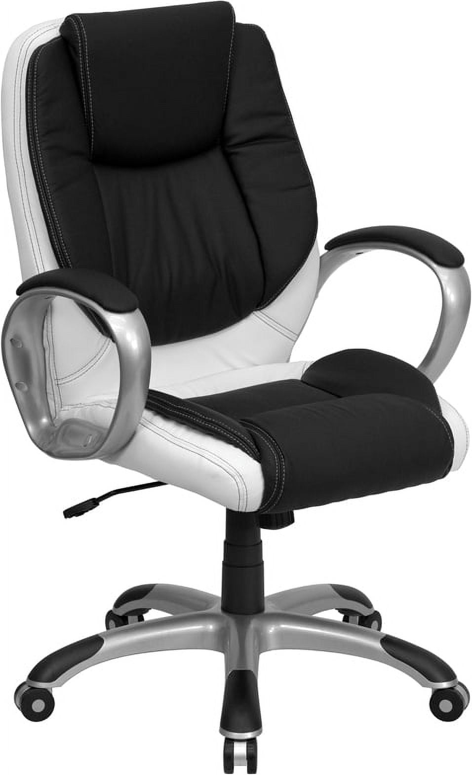 Chair Bw Mid-Back Black and White LeatherSoft Executive Swivel Office Chair with ...