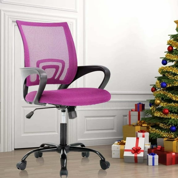 Mid Back Computer Chair Mesh Office Chair Height Adjustable Task Rolling Swivel Chair Comfortable Seat & Back Support Ergonomic Desk Chair with Armrest & 360 Degree Casters,Pink