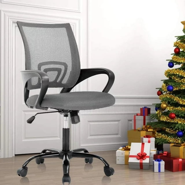 Mid Back Computer Chair Mesh Office Chair Height Adjustable Task Rolling Swivel Chair Comfortable Seat & Back Support Ergonomic Desk Chair with Armrest & 360 Degree Casters,Grey
