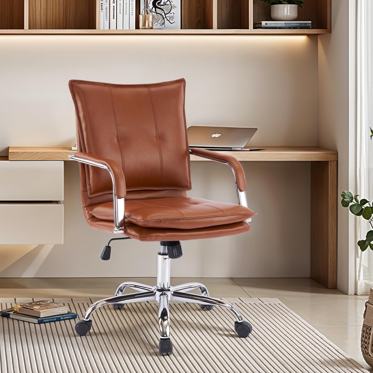 Mid-Back Ergonomic Leather Office Chair, Modern Upholstered Executive ...