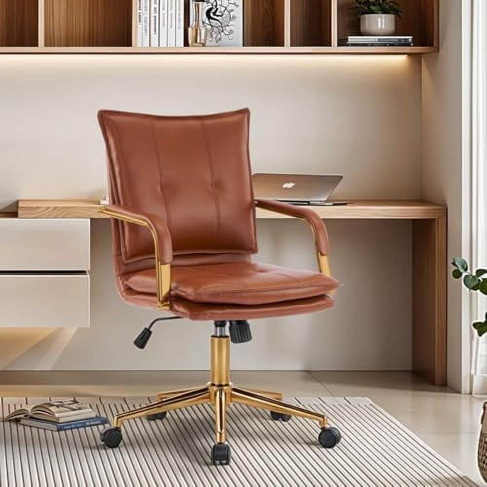 Mid-Back Ergonomic Leather Office Chair, Modern Upholstered Executive ...