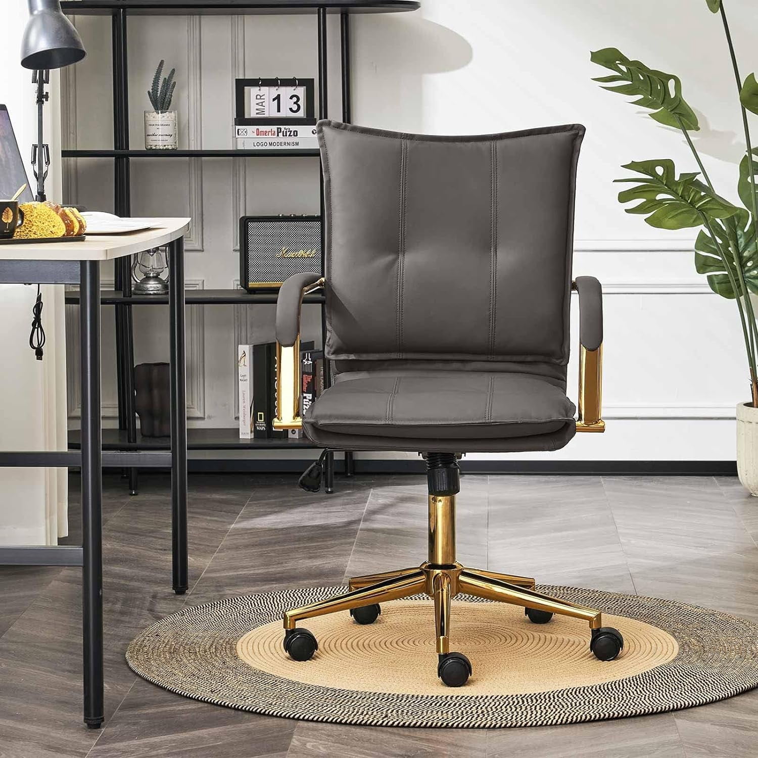 MidBack Ergonomic Leather Office Chair, Modern Upholstered Executive