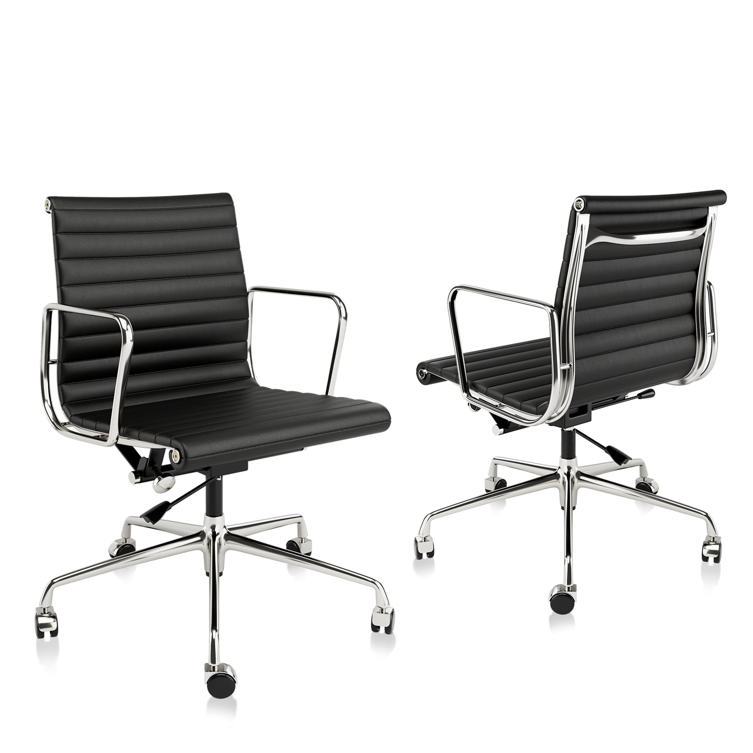 Mid-Back Executive Chair Leather Ribbed Office Chair with Armrest and Lumbar Support Swivel Ergonomic Desk Chair,Black 1pc
