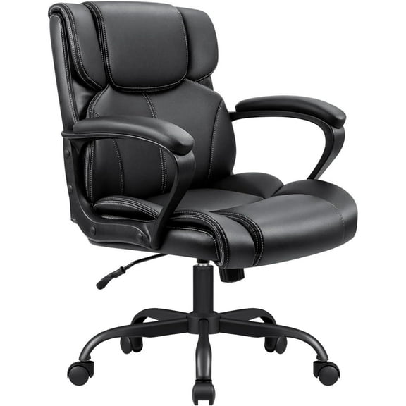 Mid Back Executive Office Chair Swivel Computer Task Chair with Armrests,Ergonomic Leather-Padded Desk Chair with Lumbar Support