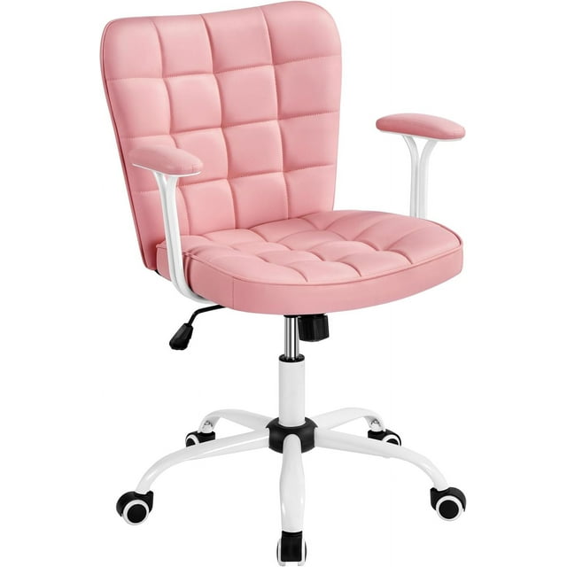 Mid Back Faux Leather Office Chair Adjustable Tilting Vanity Chair