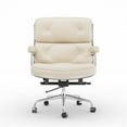 thumbnail image 1 of Cottinch Mid Back Genuine Leather Office Chair, Adjustable Height and Liftable Swivel Computer Chair for Home Office, White, 1 of 12