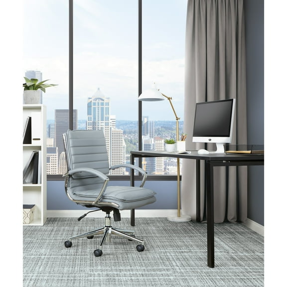 Mid Back Manager's Faux Leather Chair in Charcoal with Chrome Base