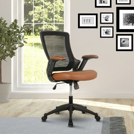 Mid-Back Mesh Task Office Chair With Height Adjustable Arms, Brown