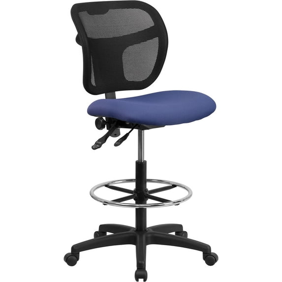 Mid-Back Navy Blue Mesh Drafting Chair with Back Height Adjustment
