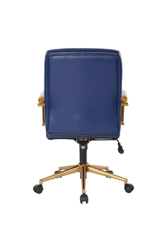 Mid-Back Navy Faux Leather Chair with Gold Finish Arms and Base K/D