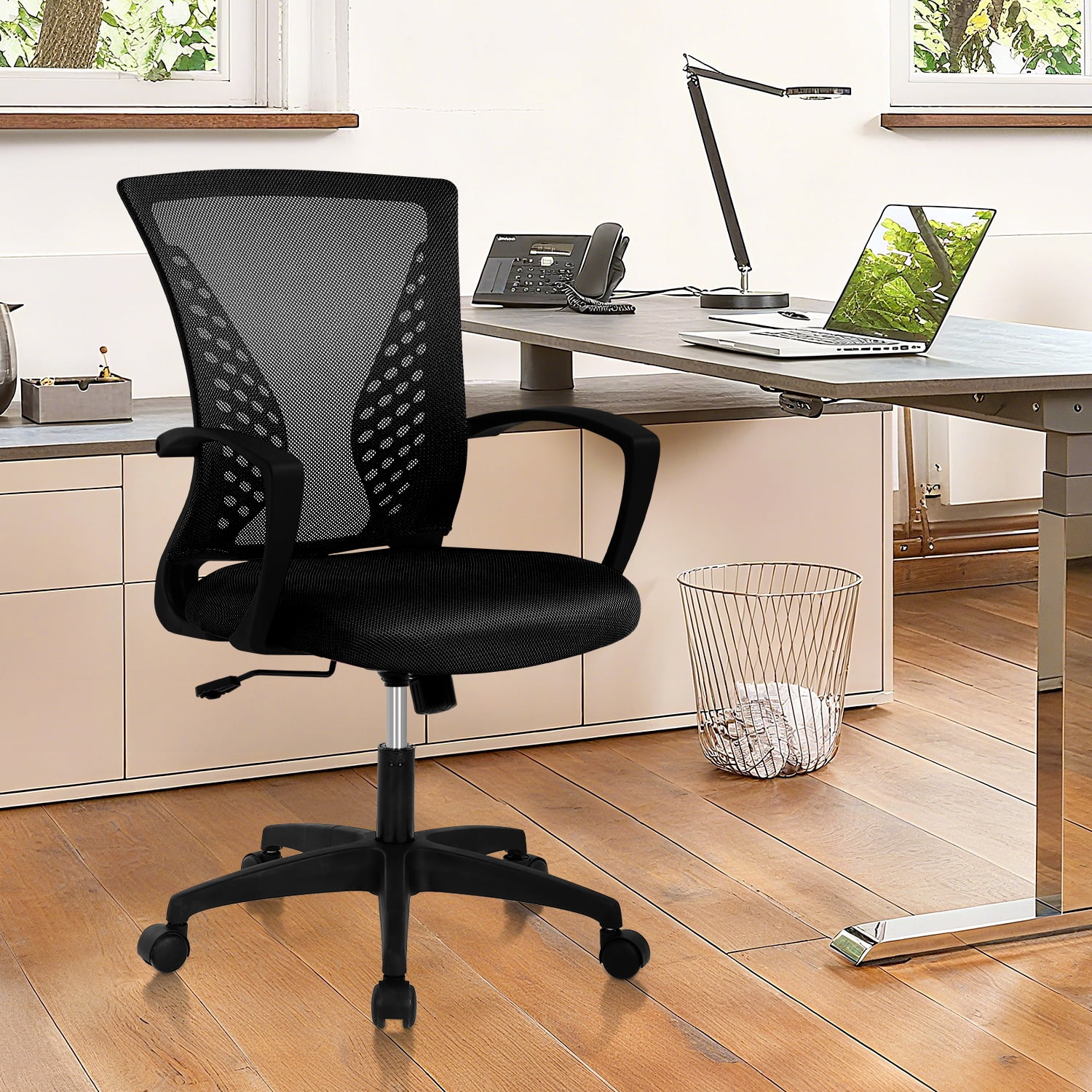 Mid-Back Office Chair, Ergonomic Computer Chair Adjustable Desk Chair with Armrest, Rolling Swivel Chair for Home&Office, Easy to Assemble, Black