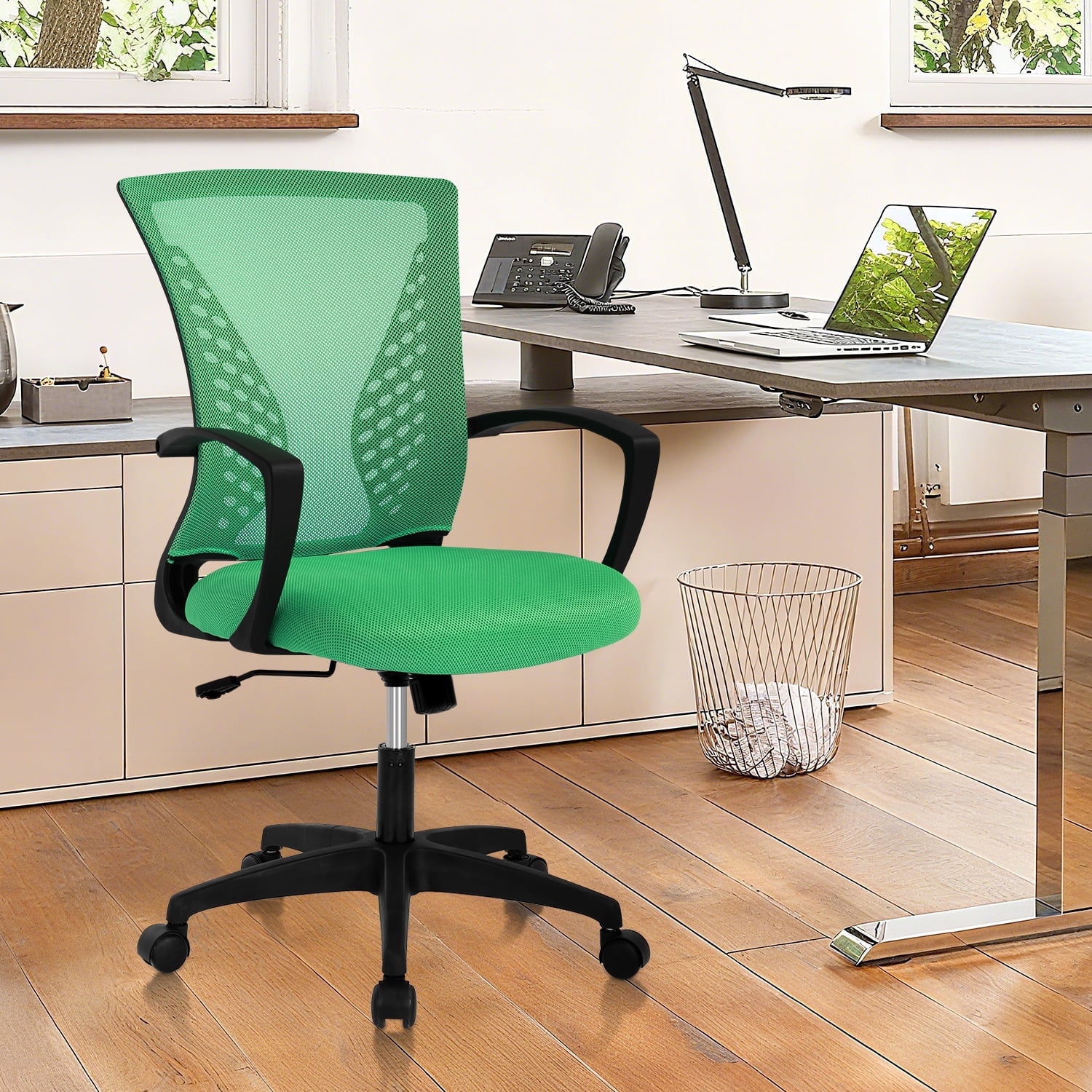 Mid-Back Office Chair, Ergonomic Computer Chair Adjustable Desk Chair with Armrest, Rolling Swivel Chair for Home&Office, Easy to Assemble, Green