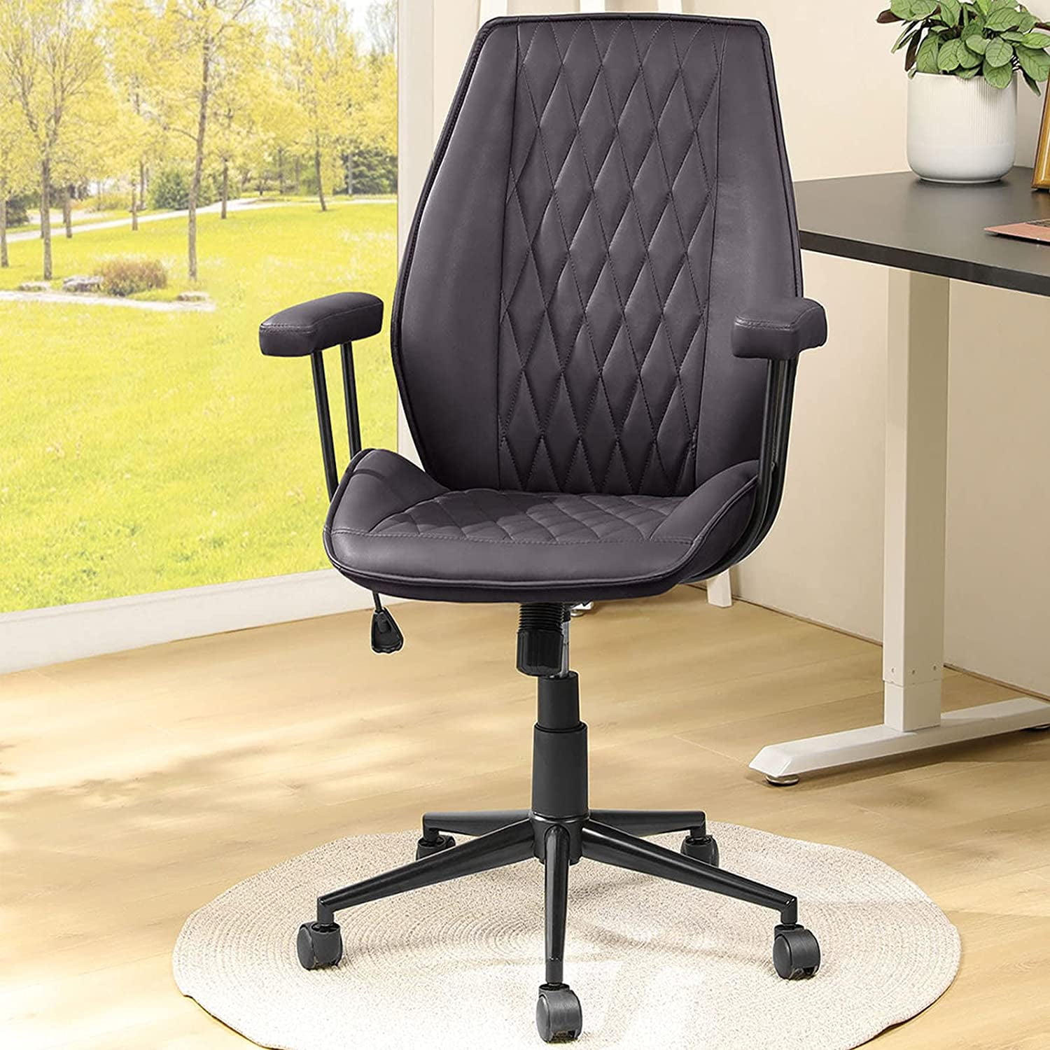 Mid Back Office Chair,Modern Leather Computer Desk Chair for Bedroom