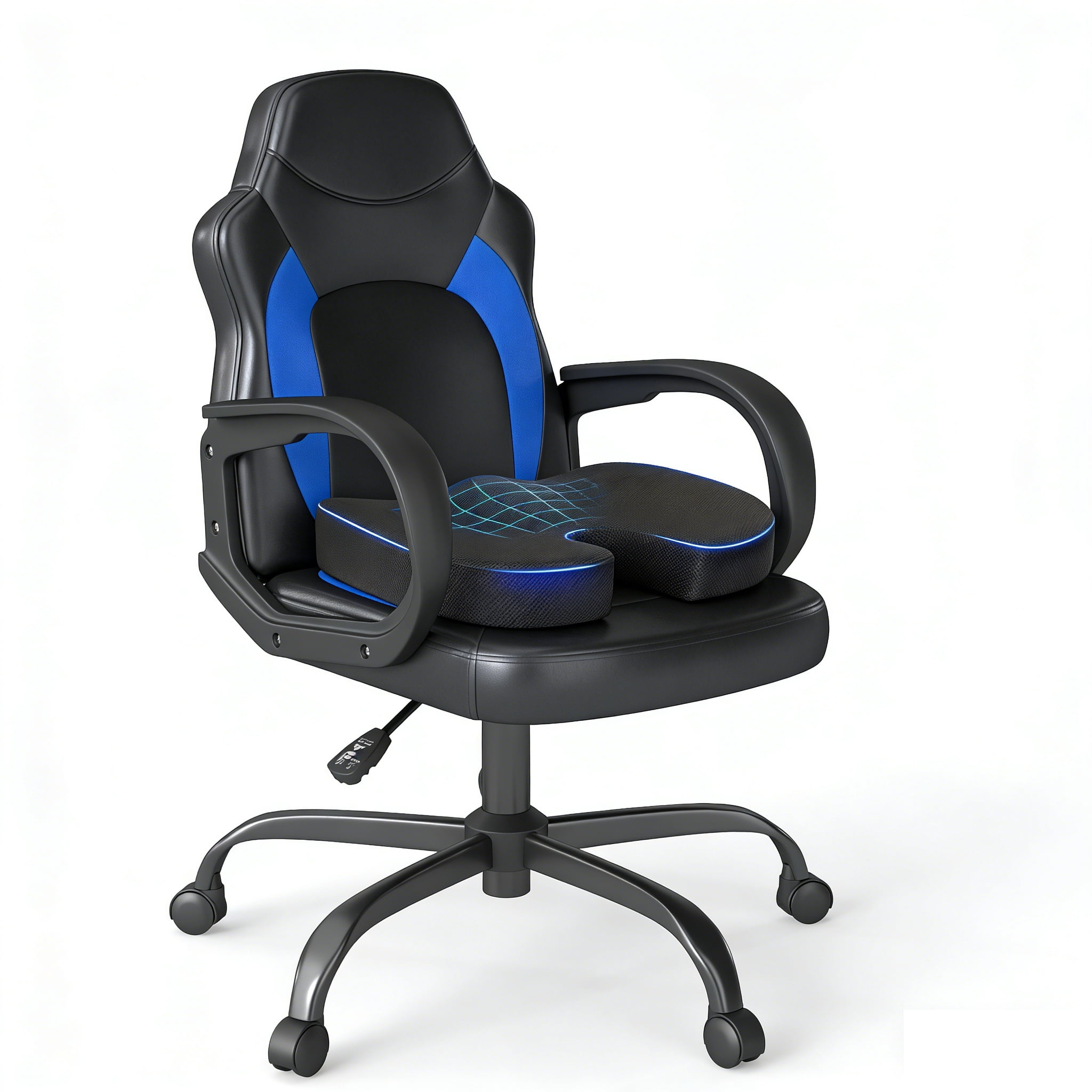 Mid-Back Office Gaming Chair Adjustable Swivel Chair with Lumbar Support  Faux Leather Computer Chair for Home Office, Study, Gaming, Black