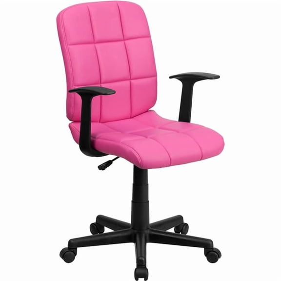 Mid-Back Pink Quilted Vinyl Task Chair - Pink - Adjustable Height - Stylish Design