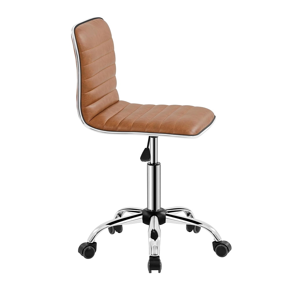 Stylish Ribbed Office Chair, PU Leather Armless Swivel Task Chair with ...