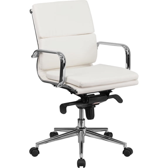 Mid-Back White LeatherSoft Swivel Office Chair with Synchro-Tilt Mechanism