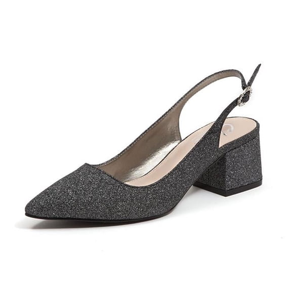 Mid Block Heel Dressy Glitter Sling Back Shoes, Pewter - Size 36