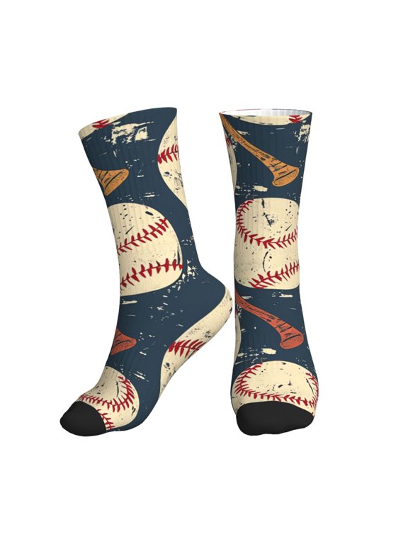 Mid-Calf Athletic Socks, Soft Ribbed Crew Socks for Men and Women, Baseball Bat Sport Print