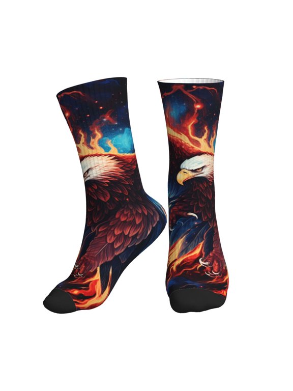 Mid-Calf Athletic Socks, Soft Ribbed Crew Socks for Men and Women, Flaming Eagle Fire Art Print