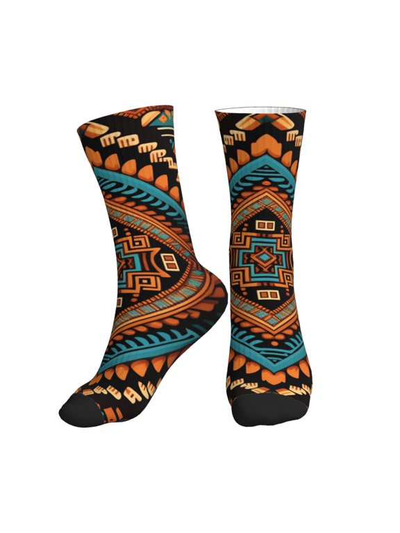 Mid-Calf Athletic Socks, Soft Ribbed Crew Socks for Men and Women, Native Southwest Tribal Indian Aztec Print