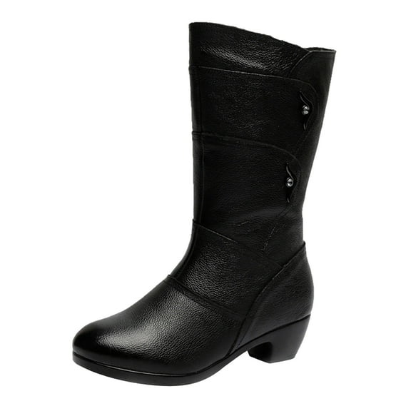 Mid-Calf Black Boots Shoes for Women Fall Fashion Platform Wedge Chunky Heel Ankle Boots