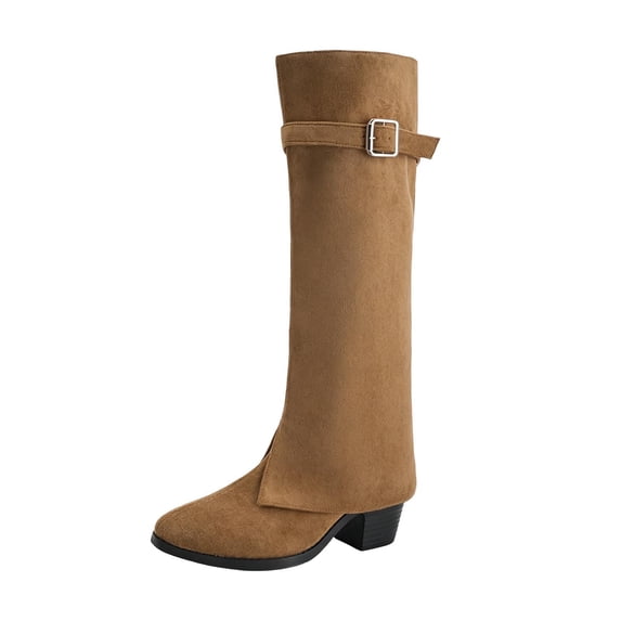 Mid Calf Boots Buckle Pointed Toe Heel Fall Winter Fashion Comfort Knee High Boots