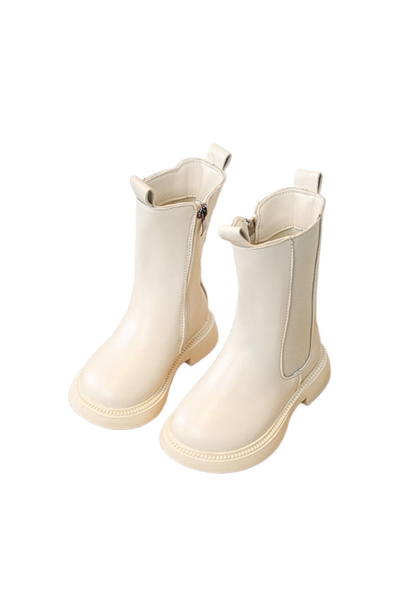 Mid Calf Boots for Girls Wide Calf Riding Boot Round Toe Low Heel Combat Boots PU Leather Boot Side Zipper Walking Shoes Punk Goth Booties Western Cowboy Bootie Casual Comfatable Slip On Shoes