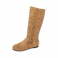 thumbnail image 1 of Mid Calf Boots With Cutout Design Low Heel Retro Boots Color: Khaki Size: 41, 1 of 9
