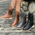 thumbnail image 1 of Mid Calf Boots Women Chunky Low Heel Round Toe Lace-Up Booties Fashion Casual Tassel Fall Winter Warm Shoes for Women Brown 5.5, 1 of 8