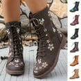 thumbnail image 1 of Mid Calf Boots Women Thick-Soled Low Heel Round Toe Booties with Zipper Lace-Up Fashion Casual Solid Color Comfortable Warm Fall Winter Shoes for Women Red 9.5, 1 of 8