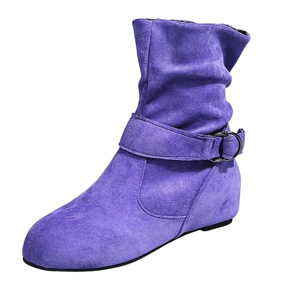 Mid Calf Boots for Women,Women's Slip On Casual Slouchy Short Ankle Boot Side Zipper Fashion Flat Ankle Booties Round Toe Slip On Suede Booties Winter Fall Mid Calf Dress Boots