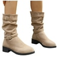 thumbnail image 1 of Mid Calf Boots for Women Slouch Casual Suede Round Toe Buckle Chunky Heel Winter Fall Platform Boots, 1 of 7