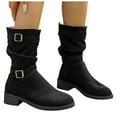 thumbnail image 1 of Mid Calf Boots for Women Slouch Casual Suede Round Toe Buckle Chunky Heel Winter Fall Platform Boots, 1 of 7