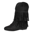 thumbnail image 1 of Mid Calf Boots for Women Suede Fringe Short Booties Round Toe Low Heel Casual Fall Winter Daily Shoes Black 6.5, 1 of 8