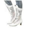 thumbnail image 1 of Mid Calf Combat Boots for Women Gothic Leather Lace Kitten Heel Pointed Toe Vintage Dress Booties, 1 of 7
