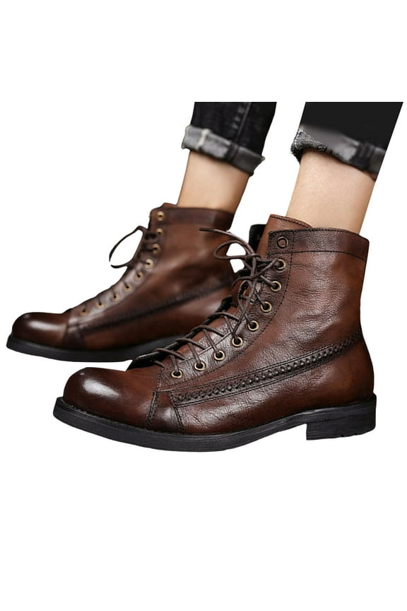Mid Calf Combat Boots for Women Men Stylish Casual Leather Lace up Oxfords Riding Ankle Booties Winter Fall Shoes